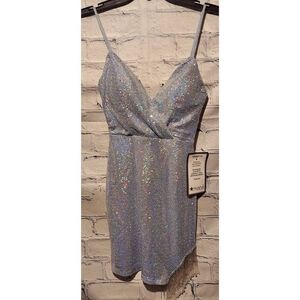 Speechless Womens 0 Sequin Sparkle Party Mini Dress Adjustable Straps Blue NWT